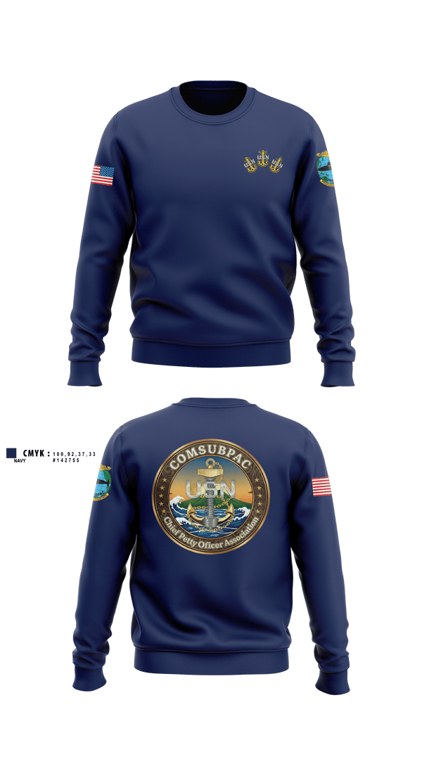 Crew Neck Sweatshirt, COMSUBPAC CPOA, Navy, Teamtime, Team time, sublimation, custom sports apparel, team uniforms, spirit wear, spiritwear, sports uniforms, custom shirts, team store, custom team store, fundraiser sports, apparel fundraiser