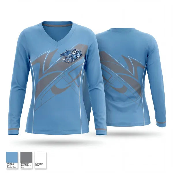 Womens Long Sleeve Vneck Shirt, Winston Salem Tarheels, , Teamtime, Team time, sublimation, custom sports apparel, team uniforms, spirit wear, spiritwear, sports uniforms, custom shirts, team store, custom team store, fundraiser sports, apparel fundraiser