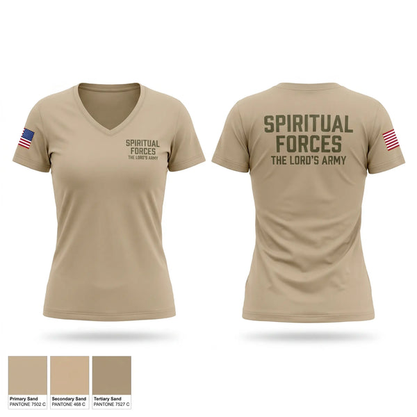 Womens Short Sleeve Vneck Shirt, Spiritual Forces The Lords Army, Army, Teamtime, Team time, sublimation, custom sports apparel, team uniforms, spirit wear, spiritwear, sports uniforms, custom shirts, team store, custom team store, fundraiser sports, apparel fundraiser