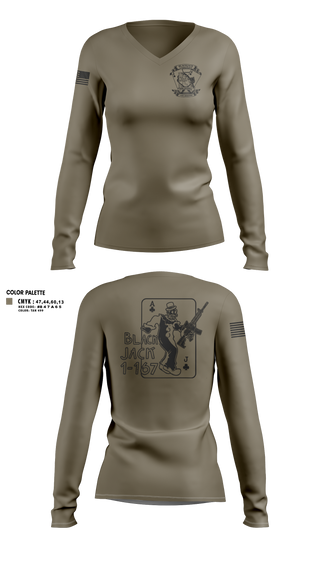 Womens Long Sleeve Vneck Shirt, Bco 1-167IN, Army, Teamtime, Team time, sublimation, custom sports apparel, team uniforms, spirit wear, spiritwear, sports uniforms, custom shirts, team store, custom team store, fundraiser sports, apparel fundraiser