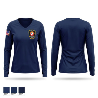 Womens Long Sleeve Vneck Shirt, Uvalde Volunteer Fire Department, Fire Department, Teamtime, Team time, sublimation, custom sports apparel, team uniforms, spirit wear, spiritwear, sports uniforms, custom shirts, team store, custom team store, fundraiser sports, apparel fundraiser
