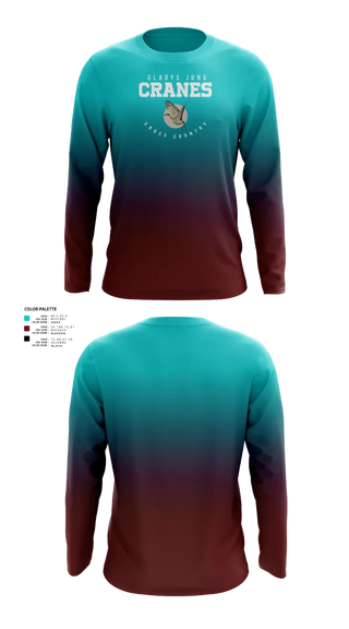 Long Sleeve Performance Shirt, Gladys Jung Cranes Cross Country, Cross Country, Teamtime, Team time, sublimation, custom sports apparel, team uniforms, spirit wear, spiritwear, sports uniforms, custom shirts, team store, custom team store, fundraiser sports, apparel fundraiser