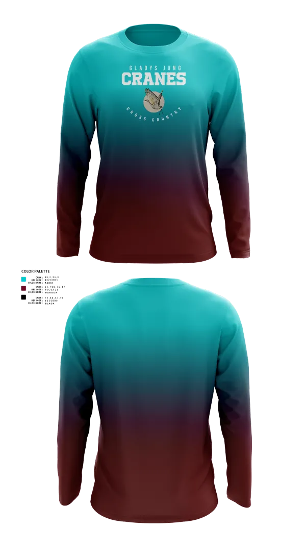 Long Sleeve Performance Shirt, Gladys Jung Cranes Cross Country, Cross Country, Teamtime, Team time, sublimation, custom sports apparel, team uniforms, spirit wear, spiritwear, sports uniforms, custom shirts, team store, custom team store, fundraiser sports, apparel fundraiser
