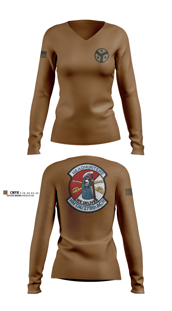 Womens Long Sleeve Vneck Shirt, 278th armored cavalry regiment, National Guard, Teamtime, Team time, sublimation, custom sports apparel, team uniforms, spirit wear, spiritwear, sports uniforms, custom shirts, team store, custom team store, fundraiser sports, apparel fundraiser