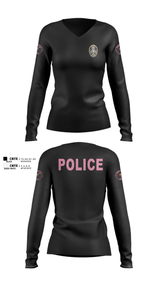 Womens Long Sleeve Vneck Shirt, Farmersville PD, Police, Teamtime, Team time, sublimation, custom sports apparel, team uniforms, spirit wear, spiritwear, sports uniforms, custom shirts, team store, custom team store, fundraiser sports, apparel fundraiser