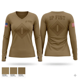 Womens Long Sleeve Vneck Shirt, 1P FIST, Army, Teamtime, Team time, sublimation, custom sports apparel, team uniforms, spirit wear, spiritwear, sports uniforms, custom shirts, team store, custom team store, fundraiser sports, apparel fundraiser