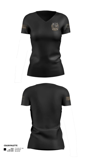 Womens Short Sleeve Vneck Shirt, Madigan pharmacy colts, Army, Teamtime, Team time, sublimation, custom sports apparel, team uniforms, spirit wear, spiritwear, sports uniforms, custom shirts, team store, custom team store, fundraiser sports, apparel fundraiser