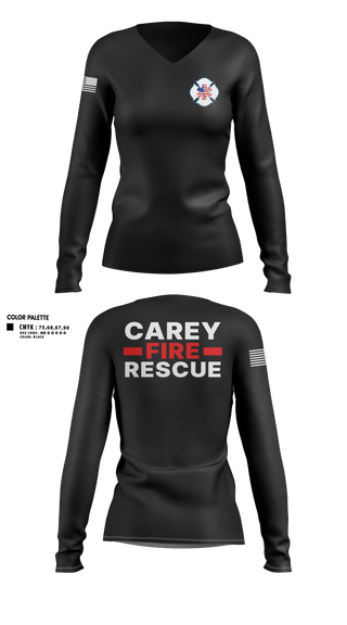 Womens Long Sleeve Vneck Shirt, Carey Rural Fire & Rescue, Fire Department, Teamtime, Team time, sublimation, custom sports apparel, team uniforms, spirit wear, spiritwear, sports uniforms, custom shirts, team store, custom team store, fundraiser sports, apparel fundraiser