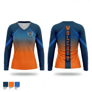 Womens Long Sleeve Vneck Shirt, Wolcott Wolves, Track & Field, Teamtime, Team time, sublimation, custom sports apparel, team uniforms, spirit wear, spiritwear, sports uniforms, custom shirts, team store, custom team store, fundraiser sports, apparel fundraiser