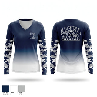 Womens Long Sleeve Vneck Shirt, La Cueva Bears, Cheer, Teamtime, Team time, sublimation, custom sports apparel, team uniforms, spirit wear, spiritwear, sports uniforms, custom shirts, team store, custom team store, fundraiser sports, apparel fundraiser