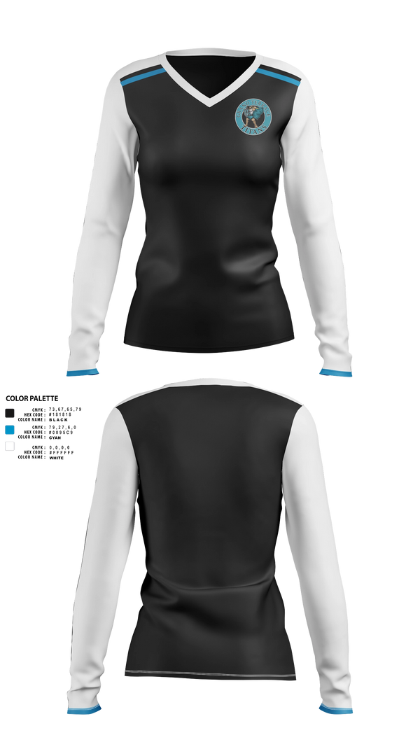 Womens Long Sleeve Vneck Shirt, Titans, Women's Basketball, Teamtime, Team time, sublimation, custom sports apparel, team uniforms, spirit wear, spiritwear, sports uniforms, custom shirts, team store, custom team store, fundraiser sports, apparel fundraiser