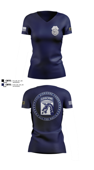 Womens Short Sleeve Vneck Shirt, Fort Bragg Law Enforcement Company, Army, Teamtime, Team time, sublimation, custom sports apparel, team uniforms, spirit wear, spiritwear, sports uniforms, custom shirts, team store, custom team store, fundraiser sports, apparel fundraiser