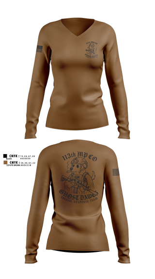 Womens Long Sleeve Vneck Shirt, 113th MP CO, Army, Teamtime, Team time, sublimation, custom sports apparel, team uniforms, spirit wear, spiritwear, sports uniforms, custom shirts, team store, custom team store, fundraiser sports, apparel fundraiser