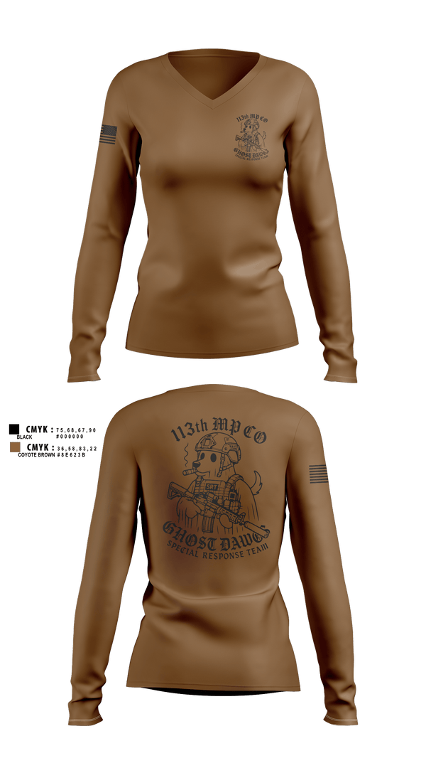 Womens Long Sleeve Vneck Shirt, 113th MP CO, Army, Teamtime, Team time, sublimation, custom sports apparel, team uniforms, spirit wear, spiritwear, sports uniforms, custom shirts, team store, custom team store, fundraiser sports, apparel fundraiser
