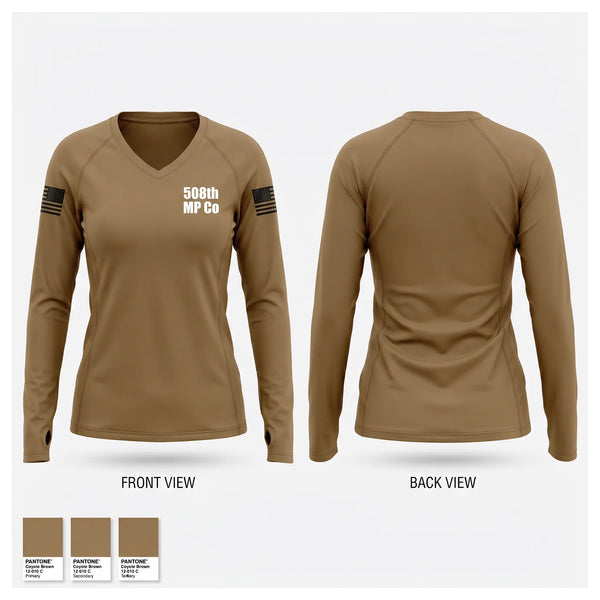 Womens Long Sleeve Vneck Shirt, 508th MP Co, National Guard, Teamtime, Team time, sublimation, custom sports apparel, team uniforms, spirit wear, spiritwear, sports uniforms, custom shirts, team store, custom team store, fundraiser sports, apparel fundraiser