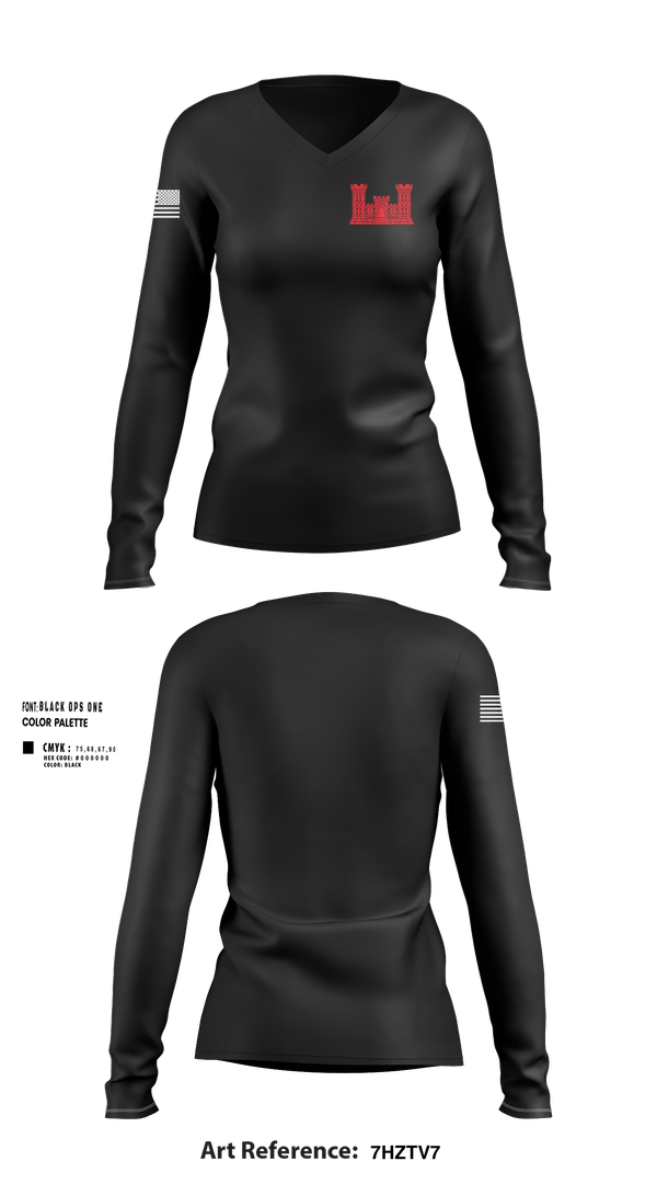 Womens Long Sleeve Vneck Shirt, 205TH EN BN, Army, Teamtime, Team time, sublimation, custom sports apparel, team uniforms, spirit wear, spiritwear, sports uniforms, custom shirts, team store, custom team store, fundraiser sports, apparel fundraiser