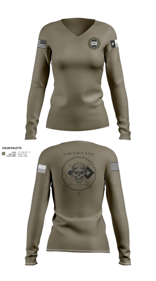 Womens Long Sleeve Vneck Shirt, , National Guard, Teamtime, Team time, sublimation, custom sports apparel, team uniforms, spirit wear, spiritwear, sports uniforms, custom shirts, team store, custom team store, fundraiser sports, apparel fundraiser