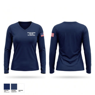 Womens Long Sleeve Vneck Shirt, Crescent Springs Villa Hills Fire Department, Fire Department, Teamtime, Team time, sublimation, custom sports apparel, team uniforms, spirit wear, spiritwear, sports uniforms, custom shirts, team store, custom team store, fundraiser sports, apparel fundraiser