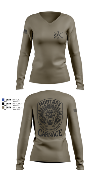 Womens Long Sleeve Vneck Shirt, Carnage, , Teamtime, Team time, sublimation, custom sports apparel, team uniforms, spirit wear, spiritwear, sports uniforms, custom shirts, team store, custom team store, fundraiser sports, apparel fundraiser