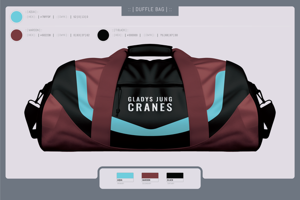 Duffle Bag, Cranes, Spirit Store, Teamtime, Team time, sublimation, custom sports apparel, team uniforms, spirit wear, spiritwear, sports uniforms, custom shirts, team store, custom team store, fundraiser sports, apparel fundraiser