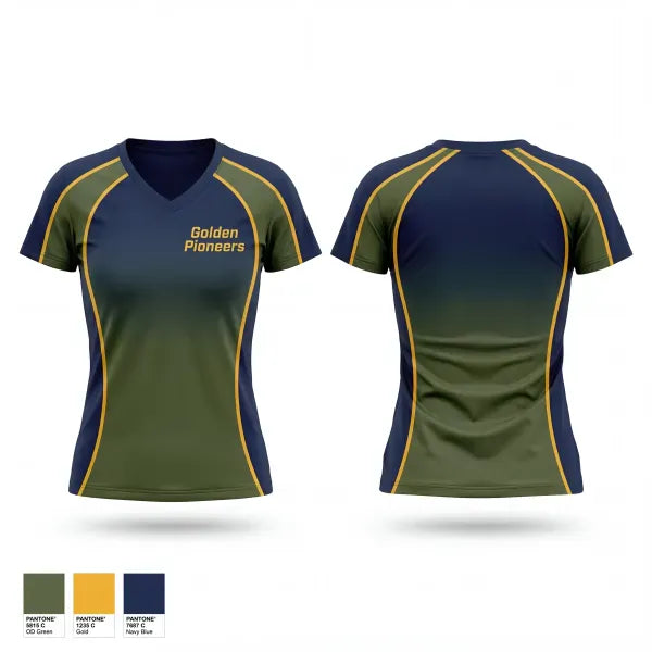 Womens Short Sleeve Vneck Shirt, Golden Pioneers, Men's Soccer, Teamtime, Team time, sublimation, custom sports apparel, team uniforms, spirit wear, spiritwear, sports uniforms, custom shirts, team store, custom team store, fundraiser sports, apparel fundraiser