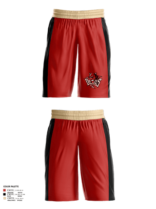 Womens Basketball Shorts, Red Springs Red Devils, Women's Basketball, Teamtime, Team time, sublimation, custom sports apparel, team uniforms, spirit wear, spiritwear, sports uniforms, custom shirts, team store, custom team store, fundraiser sports, apparel fundraiser