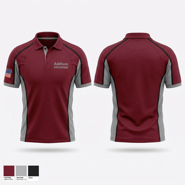 Short Sleeve Performance Polo, Addison volunteer, Fire Department, Teamtime, Team time, sublimation, custom sports apparel, team uniforms, spirit wear, spiritwear, sports uniforms, custom shirts, team store, custom team store, fundraiser sports, apparel fundraiser