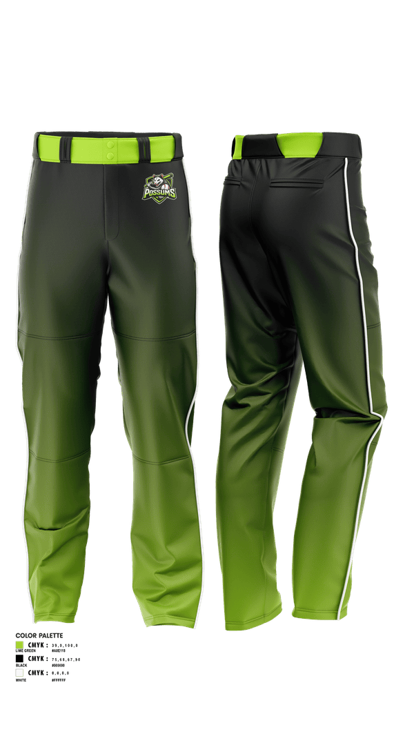 Baseball Pants, Possums, Baseball, Teamtime, Team time, sublimation, custom sports apparel, team uniforms, spirit wear, spiritwear, sports uniforms, custom shirts, team store, custom team store, fundraiser sports, apparel fundraiser