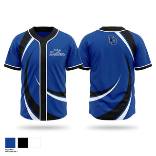 Full Button Baseball Jersey, Texas Drillers, Baseball, Teamtime, Team time, sublimation, custom sports apparel, team uniforms, spirit wear, spiritwear, sports uniforms, custom shirts, team store, custom team store, fundraiser sports, apparel fundraiser