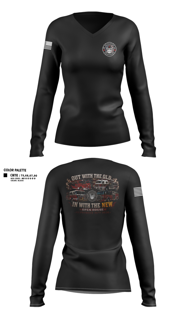Womens Long Sleeve Vneck Shirt, Great Notch Fire Company #4, Fire Department, Teamtime, Team time, sublimation, custom sports apparel, team uniforms, spirit wear, spiritwear, sports uniforms, custom shirts, team store, custom team store, fundraiser sports, apparel fundraiser