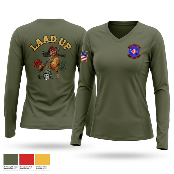 Womens Long Sleeve Vneck Shirt, 3d LAAD, Marines, Teamtime, Team time, sublimation, custom sports apparel, team uniforms, spirit wear, spiritwear, sports uniforms, custom shirts, team store, custom team store, fundraiser sports, apparel fundraiser