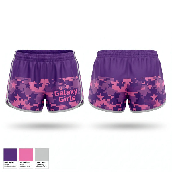 Womens Shorts, Galaxy Girls, Women's Soccer, Teamtime, Team time, sublimation, custom sports apparel, team uniforms, spirit wear, spiritwear, sports uniforms, custom shirts, team store, custom team store, fundraiser sports, apparel fundraiser