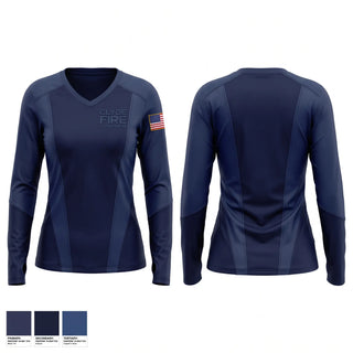 Womens Long Sleeve Vneck Shirt, Clyde fire department, Fire Department, Teamtime, Team time, sublimation, custom sports apparel, team uniforms, spirit wear, spiritwear, sports uniforms, custom shirts, team store, custom team store, fundraiser sports, apparel fundraiser