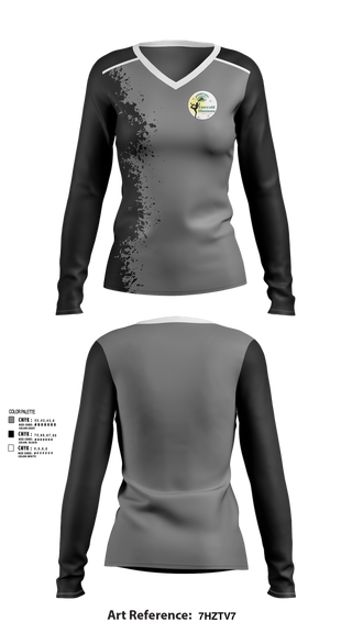 Womens Long Sleeve Vneck Shirt, Emerald Illusions Dance Team, Spirit Store, Teamtime, Team time, sublimation, custom sports apparel, team uniforms, spirit wear, spiritwear, sports uniforms, custom shirts, team store, custom team store, fundraiser sports, apparel fundraiser