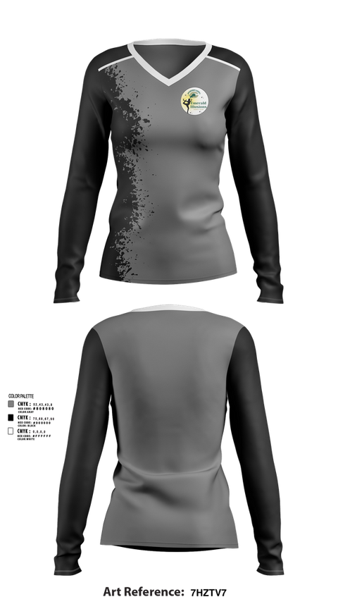 Womens Long Sleeve Vneck Shirt, Emerald Illusions Dance Team, Spirit Store, Teamtime, Team time, sublimation, custom sports apparel, team uniforms, spirit wear, spiritwear, sports uniforms, custom shirts, team store, custom team store, fundraiser sports, apparel fundraiser