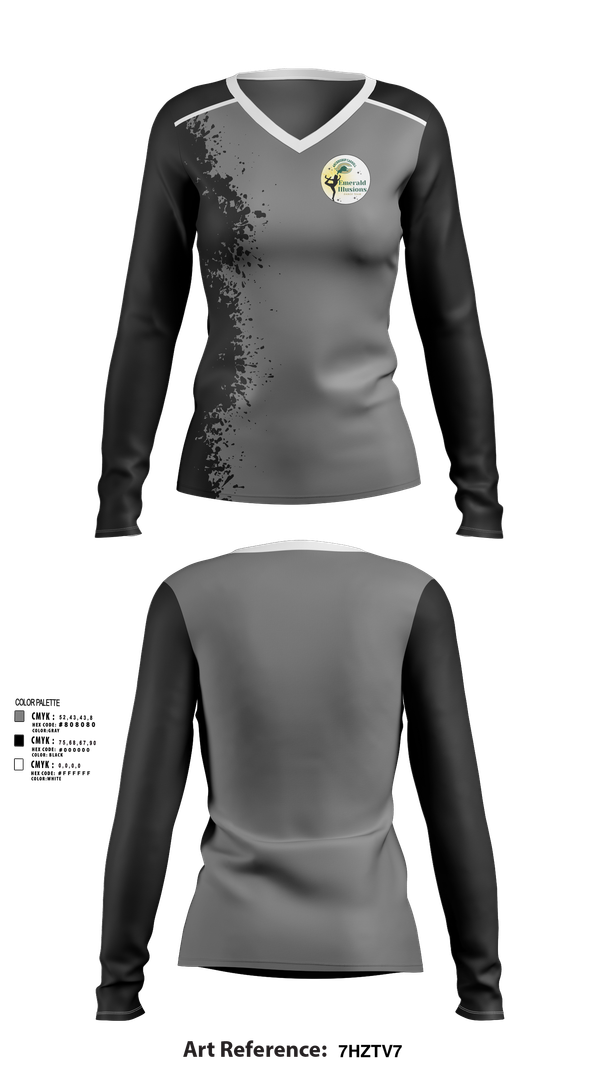 Womens Long Sleeve Vneck Shirt, Emerald Illusions Dance Team, Spirit Store, Teamtime, Team time, sublimation, custom sports apparel, team uniforms, spirit wear, spiritwear, sports uniforms, custom shirts, team store, custom team store, fundraiser sports, apparel fundraiser