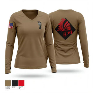 Womens Long Sleeve Vneck Shirt, Bco 2-501 PIR, Army, Teamtime, Team time, sublimation, custom sports apparel, team uniforms, spirit wear, spiritwear, sports uniforms, custom shirts, team store, custom team store, fundraiser sports, apparel fundraiser