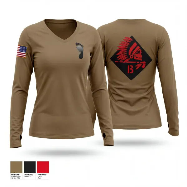 Womens Long Sleeve Vneck Shirt, Bco 2-501 PIR, Army, Teamtime, Team time, sublimation, custom sports apparel, team uniforms, spirit wear, spiritwear, sports uniforms, custom shirts, team store, custom team store, fundraiser sports, apparel fundraiser