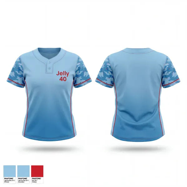 Two Button Softball Jersey, Jelly 40, Softball, Teamtime, Team time, sublimation, custom sports apparel, team uniforms, spirit wear, spiritwear, sports uniforms, custom shirts, team store, custom team store, fundraiser sports, apparel fundraiser