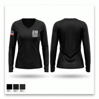 Womens Long Sleeve Vneck Shirt, 23D Military Police Company, Army, Teamtime, Team time, sublimation, custom sports apparel, team uniforms, spirit wear, spiritwear, sports uniforms, custom shirts, team store, custom team store, fundraiser sports, apparel fundraiser