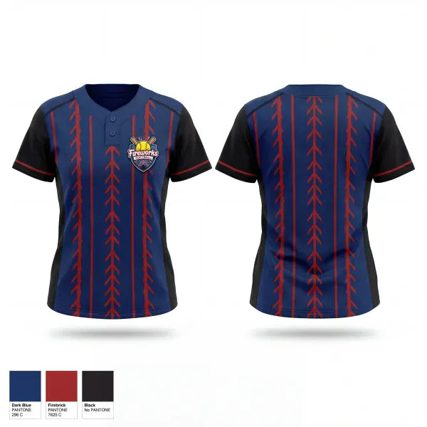 Two Button Softball Jersey, Fireworks, Softball, Teamtime, Team time, sublimation, custom sports apparel, team uniforms, spirit wear, spiritwear, sports uniforms, custom shirts, team store, custom team store, fundraiser sports, apparel fundraiser