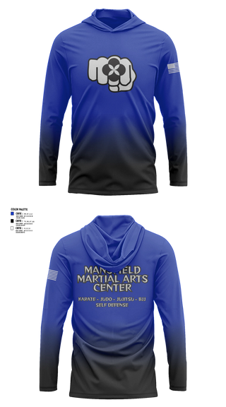 Long Sleeve Performance Shirt with hood, Mansfield Martial Arts Center, , Teamtime, Team time, sublimation, custom sports apparel, team uniforms, spirit wear, spiritwear, sports uniforms, custom shirts, team store, custom team store, fundraiser sports, apparel fundraiser