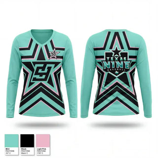 Womens Long Sleeve Vneck Shirt, Texas Nine Elite, Baseball, Teamtime, Team time, sublimation, custom sports apparel, team uniforms, spirit wear, spiritwear, sports uniforms, custom shirts, team store, custom team store, fundraiser sports, apparel fundraiser