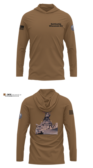 Long Sleeve Hooded Sun Shirt, Battleship Wisconsin Div, Navy, Teamtime, Team time, sublimation, custom sports apparel, team uniforms, spirit wear, spiritwear, sports uniforms, custom shirts, team store, custom team store, fundraiser sports, apparel fundraiser