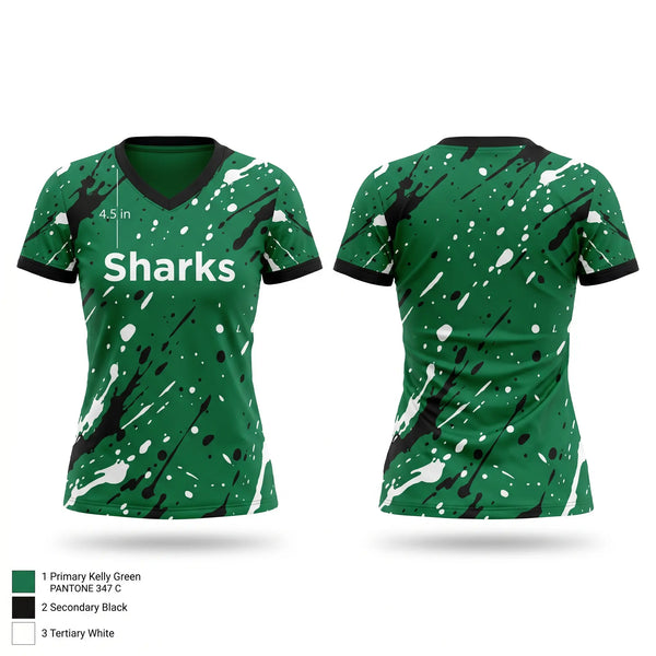 Womens Short Sleeve Vneck Shirt, Sharks, Men's Soccer, Teamtime, Team time, sublimation, custom sports apparel, team uniforms, spirit wear, spiritwear, sports uniforms, custom shirts, team store, custom team store, fundraiser sports, apparel fundraiser