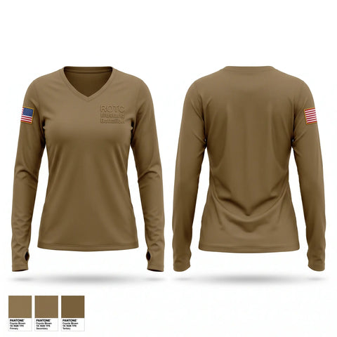 Womens Long Sleeve Vneck Shirt, ROTC Mustang Battalion, Army, Teamtime, Team time, sublimation, custom sports apparel, team uniforms, spirit wear, spiritwear, sports uniforms, custom shirts, team store, custom team store, fundraiser sports, apparel fundraiser