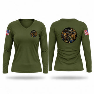 Womens Long Sleeve Vneck Shirt, Black Tide, Marines, Teamtime, Team time, sublimation, custom sports apparel, team uniforms, spirit wear, spiritwear, sports uniforms, custom shirts, team store, custom team store, fundraiser sports, apparel fundraiser