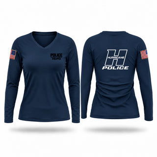 Womens Long Sleeve Vneck Shirt, Hurricane Police Department, Police, Teamtime, Team time, sublimation, custom sports apparel, team uniforms, spirit wear, spiritwear, sports uniforms, custom shirts, team store, custom team store, fundraiser sports, apparel fundraiser