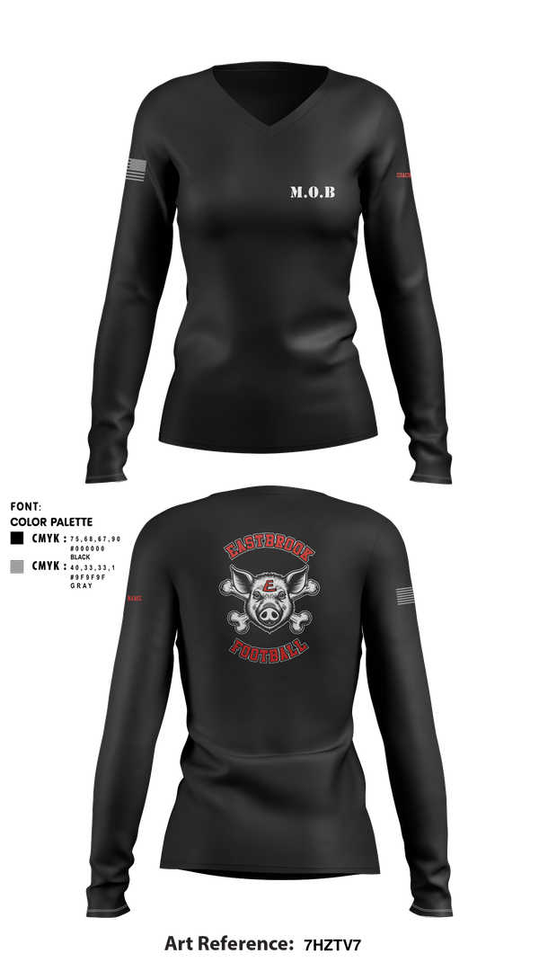 Womens Long Sleeve Vneck Shirt, Eastbrook Football, Army, Teamtime, Team time, sublimation, custom sports apparel, team uniforms, spirit wear, spiritwear, sports uniforms, custom shirts, team store, custom team store, fundraiser sports, apparel fundraiser