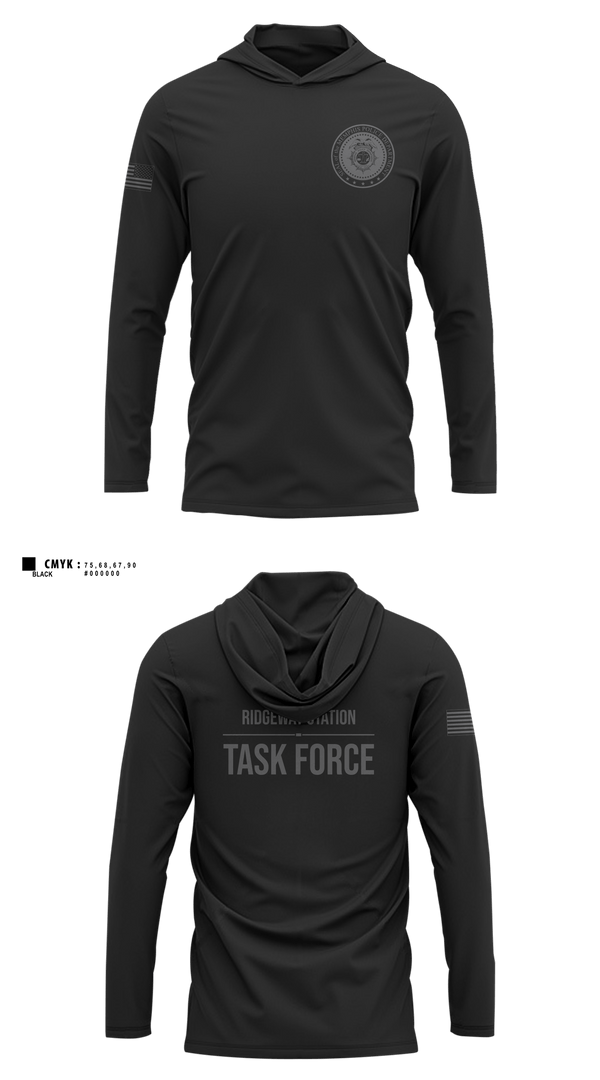 Long Sleeve Performance Shirt with hood, Ridgeway Station Task Force, Police, Teamtime, Team time, sublimation, custom sports apparel, team uniforms, spirit wear, spiritwear, sports uniforms, custom shirts, team store, custom team store, fundraiser sports, apparel fundraiser